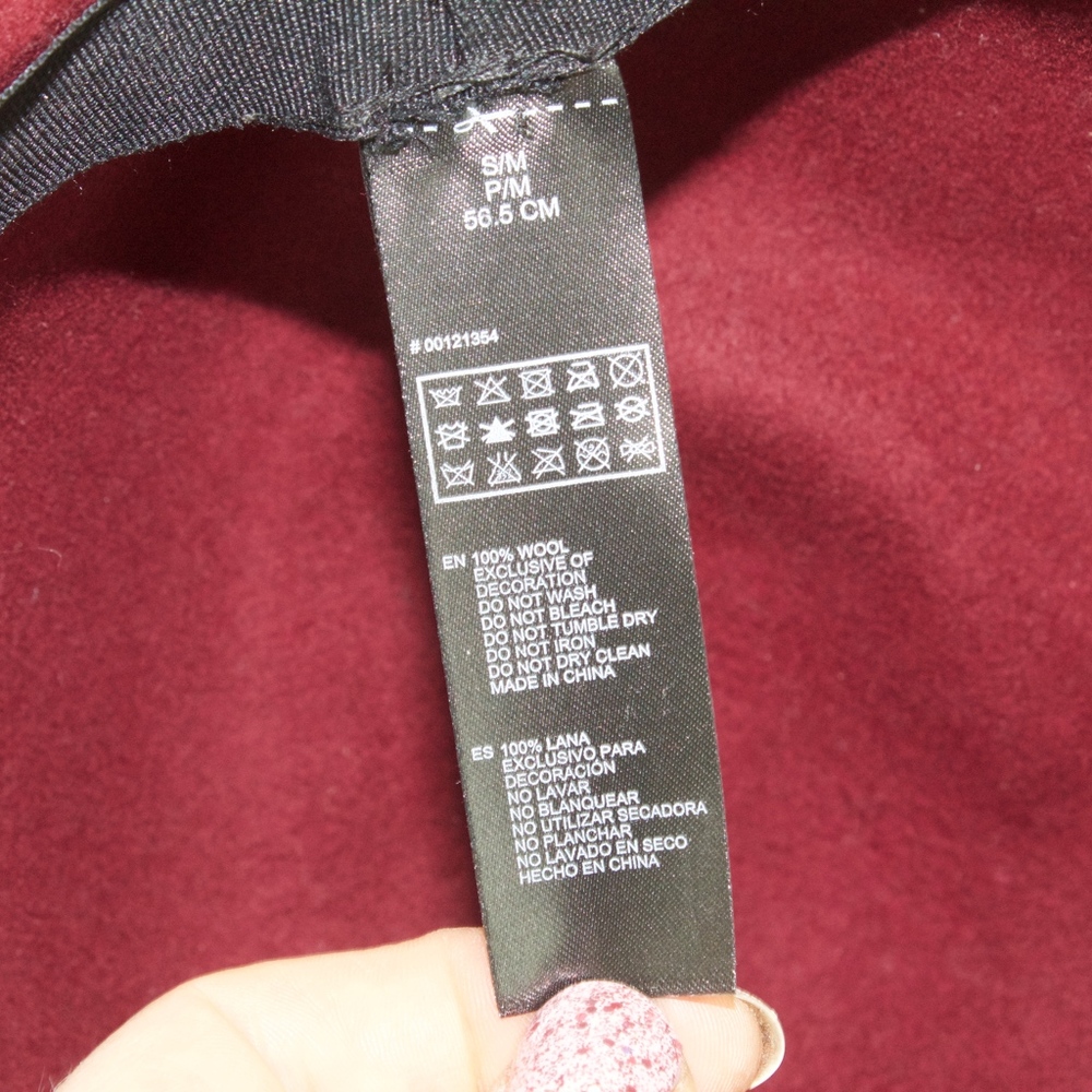 Burgundy Wool Hat Black Ribbon Size S/M - Picture 7 of 7